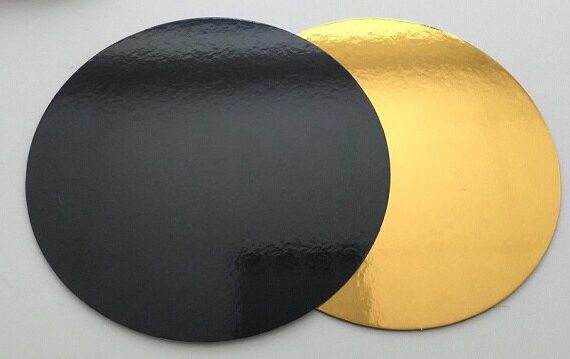 Doppelseitige Cake Card Ø 30 cm in Gold und Schwarz, 3 mm