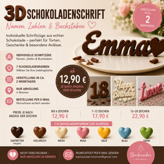 3D-Schokoladenschrift – Namen, Zahlen & Buchstaben
