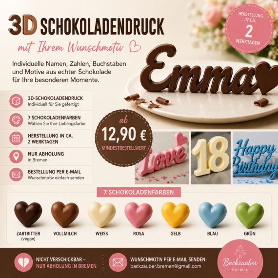 Individueller 3D-Schokoladendruck – Preis auf Anfrage
